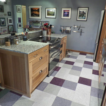 Ecocrush Arctic countertop kitchen island with shelf.