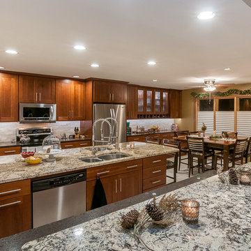 Eden Cherry Fox Kitchen with Two Islands and Granite Tops