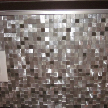 Eden Mosaic Tile Installations: 3D Silver And Pewter Aluminum Square Mosaic Tile