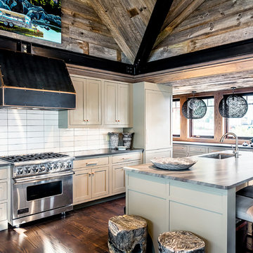 Elegant Brown granite island and counter tops with leathered finish brings a sof