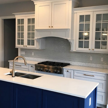 Elegant kitchen in white and blue