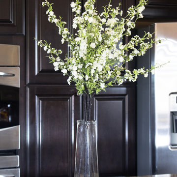Elegant White Cherry Blossom Arrangement in Modern Kitchen