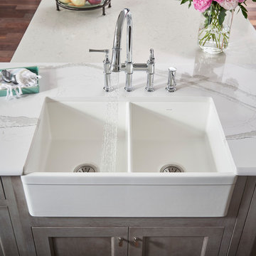 Elkay Fireclay 33" x 19-15/16" x 10-1/8", Equal Double Bowl Farmhouse Sink, Whit