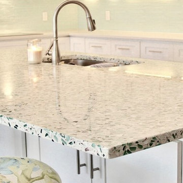 Emerald Coast Vetrazzo Beachy Kitchen Design