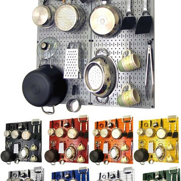 Enameled steel pegboard for kitchen pot racks — eight fun colors