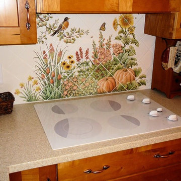 "Espinosa's Flower Garden" diagonal kitchen backsplash tile mural-installed