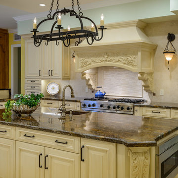 Expansive Kitchen Island in Grand Traditional Kitchen Remodel
