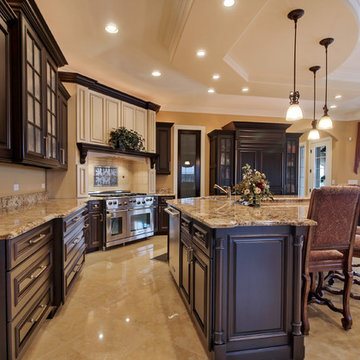 Expansive Ornate Eat-In Kitchen with Custom Cabinets