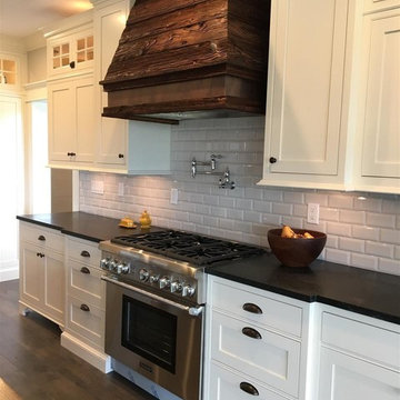Farmhouse Kitchen Antique White Cabinets with Stainless Range