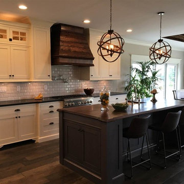 Farmhouse Kitchen with Antique White Cabinets and Gray Island