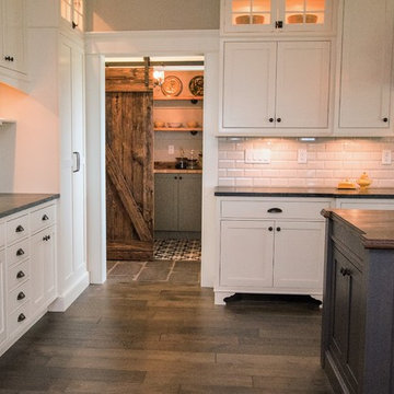 Farmhouse Kitchen with Barn Door to Pantry