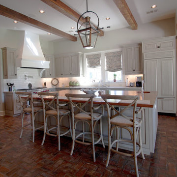 Farmhouse Kitchen with Brick Floor & Gas Lantern