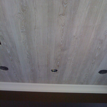 Faux wood wallpaper on a ceiling. This wallpaper from France really did look lik