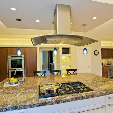 Floating hood over kitchen island in Bay Area remodel