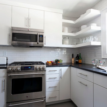 Floating Shelves, Black Granite Countertops