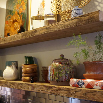 Floating shelves in kitchen