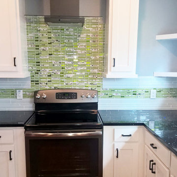 Florida Residence- Lime Green and Floral Linear Glass Tile Kitchen