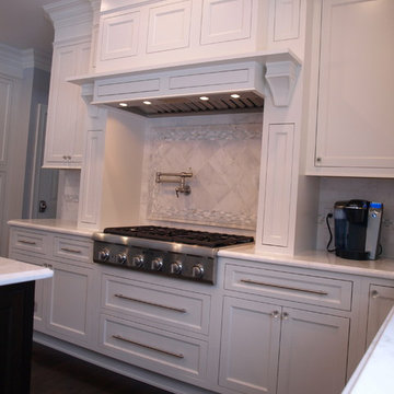 Flush Beaded Inset White Hood and Cabinets