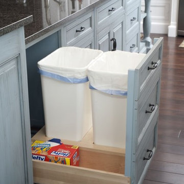 Formal white kitchen with blue island - Mullet Cabinet