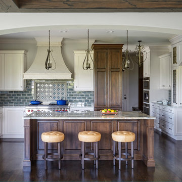 French Country Kitchen with White and Dark Cabinetry
