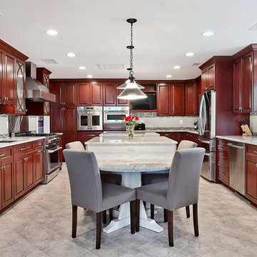 Full Custom Reface Cherry Kitchen With Contrast Islands in Phoenix, MD