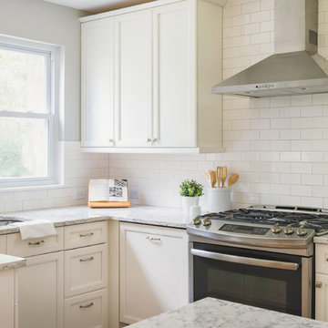 Full Kitchen with White Tiled Backsplash