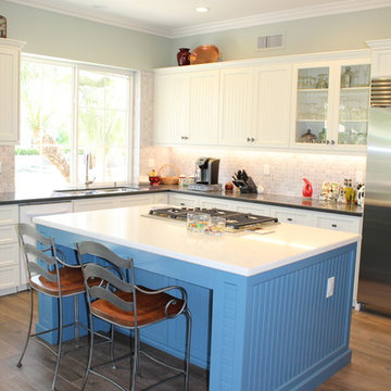 Fullerton - Blue and white custom kitchen and floors throughout house