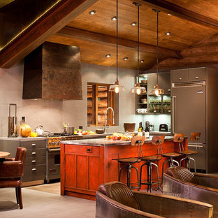 Industrial kitchen photos - Inspiration for an industrial kitchen remodel in Denver with paneled appliances