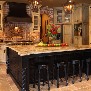 75 Beautiful Travertine Floor Kitchen with Brick ...