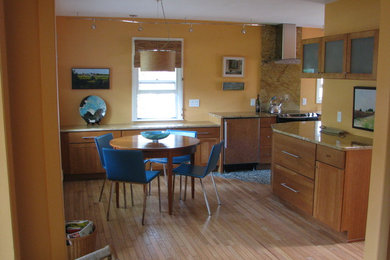 プロビデンスにある小さなコンテンポラリースタイルのおしゃれなダイニングキッチンの写真