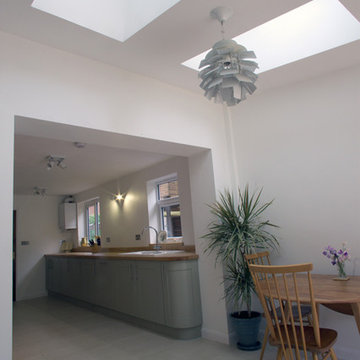 Galley kitchen with two large rooflights