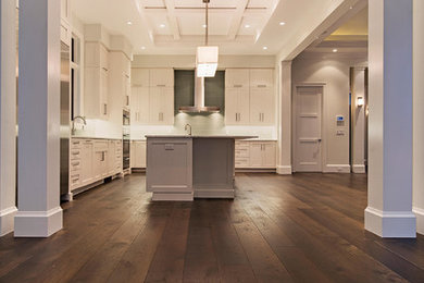 Kitchen - contemporary dark wood floor kitchen idea in Miami