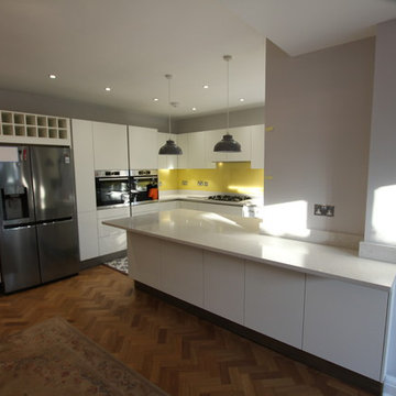 German Made Kitchen In True handleless Satin matt white lacquered modern