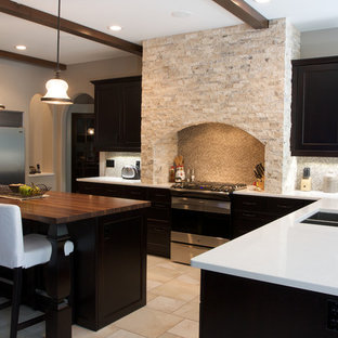 75 Beautiful Travertine Floor Kitchen With Black Cabinets Pictures Ideas February 2021 Houzz