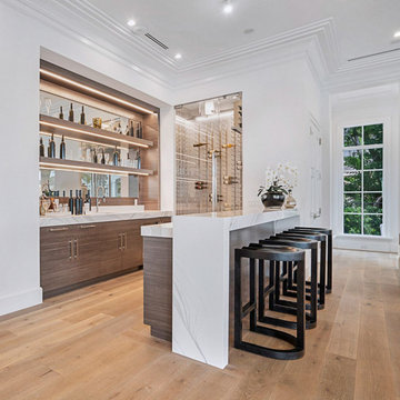 Glamorous Wood-and-White Kitchen and Bar Spaces