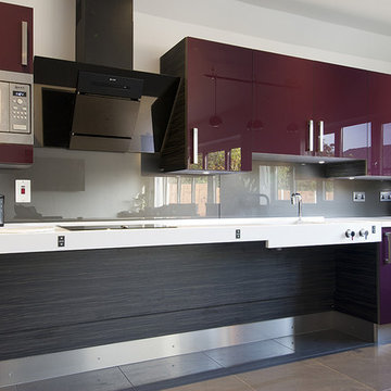 Gloss Acrylic Plum Accessible Kitchen - Sink View