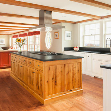 Gorgeous antique oak island creates a natural gathering point and room for many
