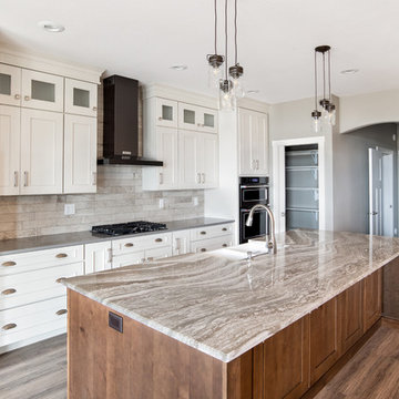Gorgeous Wavvy Cambria Quartz Island Top In This Contemporary-Rustic New Kitchen