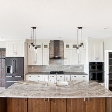 Gorgeous Wavvy Cambria Quartz Island Top In This Contemporary-Rustic New Kitchen