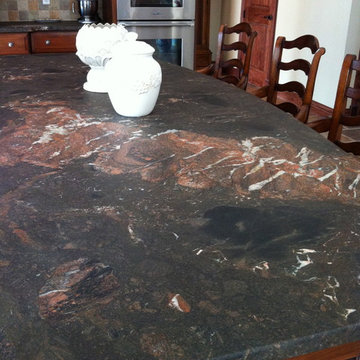Granite in a leather finish on seated island from  Long Island, NY