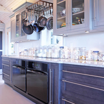 Gray & Charcoal Beach Kitchen with Double-Tiered Island