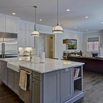 Gray and Marble Kitchen Island and Great Room