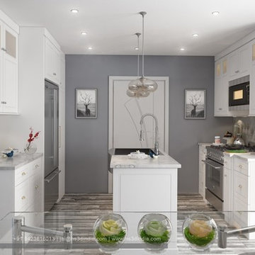 Gray & White Color Combination, White Cabinets, Cost Effective 3d Rendering