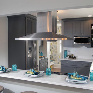 Gray and White Kitchen Design with Splash of Color