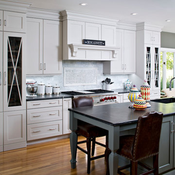 Gray Cabinets with soapstone tops