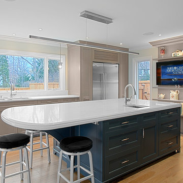 Gray Kitchen cabinets w blue island