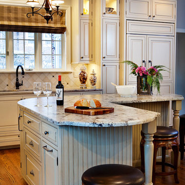 Gray Kitchen Cabinets with Beadboard and Granite Counters St. Louis, MO