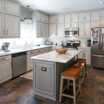 Gray painted kitchen cabinets