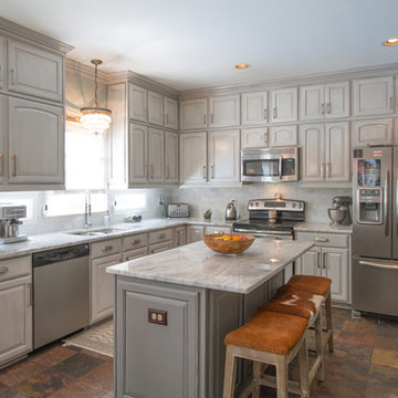 Gray painted kitchen cabinets