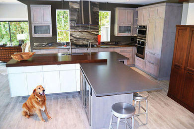 Gray Sequoia Leathered Granite Industrial Style  Kitchen